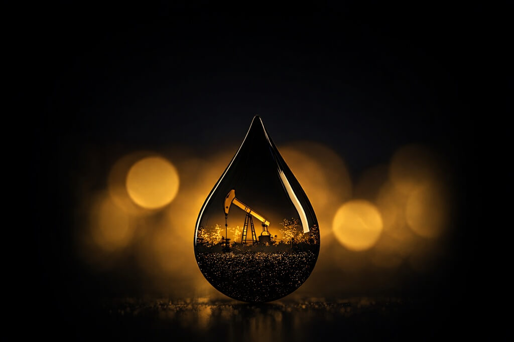 Oil extraction reflected on a drop of oil
