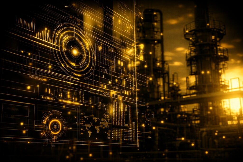 Oil refinery with East Daley's Equity Valuation Assumption dashboard overlayed